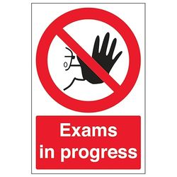 V Safety Exams In Progress Panneau de sécurité en aluminium brossé 150 x 200 mm 3 mm