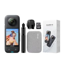 Insta360 X3 Kit Profesional de cámara de acción de 360 Grados Incluye: Palo Selfie Invisible Serie X Funda de Transporte + Tapa de Lente + 64 GB