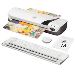 GBC Inspire+ Set 4 in 1 con Plastificatrice per Documenti in Formato A4, Taglierina, Arrotondatore Angoli e Confezione di Pouch - Bianco (4410034)