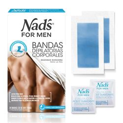Nad's For Men Gotowe do użycia paski woskowe do ciała, paski woskowe dla mężczyzn, depilacja mężczyzn, zawiera 20 pasków wosku i 2 chusteczki uspokajające po wosku, 20 sztuk (1 szt.)