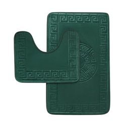 GC GAVENO CAVAILIA Memory Foam Bath Mat Non Slip - Extra Soft Highly Water Absorbent Bathroom Mat Sets 2 Piece - Greek Toilet Rug (50 x 80 cm) & Pedestal Set (50 x 40 cm) - Washable - Green