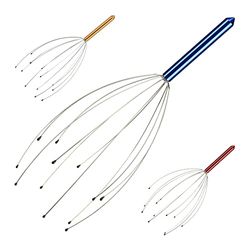 Relaxdays 10021336_45 Massaggiatore Testa, 12 Bracci con palline, per Massaggi al Cuoio Capelluto, Metallo, Blu