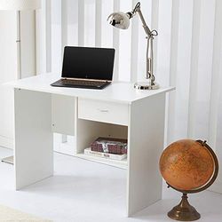 RayGar Office Computer Desk with 1 Drawer and 1 Open Storage Space PC Table Workstation for Home and Office (White)