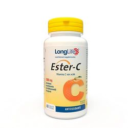 LongLife Ester-C® | Vitamina C tamponata non acida | Alto dosaggio 1000mg vitamina C con acerola e bioflavonoidi da agrumi | Difese immunitarie e antiossidante | Vegano e senza glutine
