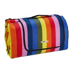 Relaxdays XXL picknickfilt, 300 x 200 cm, isolerad, vattentät, fleece strandfilt, randig, Isofilt, bärhandtag, färgglatt