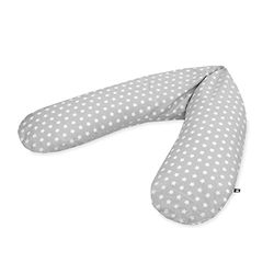 Julius Zöllner Cojín de Lactancia clásico de Aprox. 190 cm, Relleno de 42 litros de microperlas EPS, Fabricado en Alemania, Funda de algodón 100%, Certificado Oeko-Tex® Standard 100, Estrellas Grises