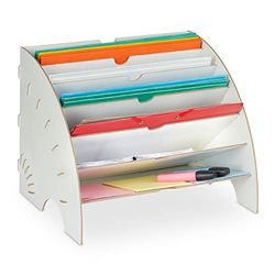 Relaxdays Bandeja Documentos MDF 6 Compartimentos, A4, 27 x 34 x 27 cm, Oficina y Escuela, Organizador, Blanco, Tablero de Fibras