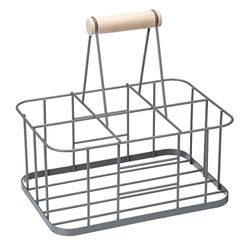 KitchenCraft Living Nostalgia Porta garrafas de leite para porta, caixa de leite, fio de metal com pega de madeira, 29 x 20 x 13 cm, cinzento