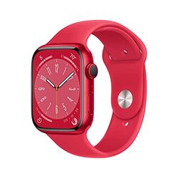 Apple Watch Series 8 (GPS + Cellular, 45mm) Smartklocka aluminiumboett (PRODUCT) RED • sportband (PRODUCT) RED – standard. Träningsmätare, apparna Syrenivå i blodet och EKG, vattentålig