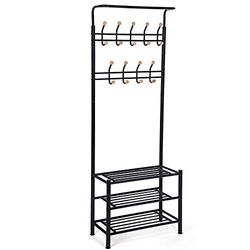 SONGMICS kapstok Kapstok met 3 schoenenrekken met 18 haken, metaal, 68,8 x 35,2 x 187 cm, zwart HSR04B