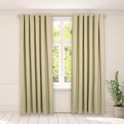 OHS Rideaux Longs occultants Thermiques à œillets en Microfibre avec Motif Feuille en Relief pour été, Hiver, Salon, Chambre à Coucher, 168 x 228 cm, Vert