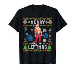 Funny Merry Liftmas Ugly Christmas Workout Powerlifting Maglietta