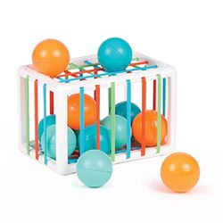 Ludi – Cubo de manipulación – Juguetes para despertar al bebé – A partir de 10 meses – Desarrolla la reflexión, la motricidad fina, el tacto y el descubrimiento – 1 cubo elástico + 12 bolas naranjas y