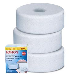 IONOS Dehumidifier Refill Tablets 450 g – Pack of 3, Absorbs up to 900 ml, For Use with IONRDEHUMSF1PB12, Unscented Moisture Absorbers (IONTABLETSF3PKB8)