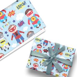 Glick Papel de regalo de lujo con diseño de cómic pop de superhéroes, perfecto para envolver regalos, papel de regalo de cumpleaños, papel de regalo para niños, 50 x 70 cm cuando está abierto