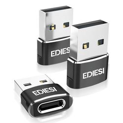 EDIESI, Adaptateur USB C vers USB, Pack 3, pour Chargement Rapide et synchronisation des données, Compatible iPhone 15/14/13, iPad, Galaxy, CarPlay, AirPods (Noir)