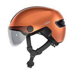 ABUS HUD-Y ACE cityhelm - stijlvolle fietshelm met vizier en magnetisch, oplaadbaar LED-achterlicht - voor mannen en vrouwen - oranje, maat S