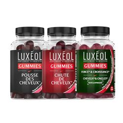 LUXEOL - Gummies Pousse Cheveux + Gummies Chute Cheveux + Gummies Force & Croissance - Complément Alimentaire - Fabriqué En France (3x60 Gummies)