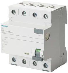 Siemens 5SV Differential Switch – clase-a 4 Pole 63 A 100 mA 70 mm