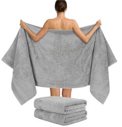 Hammetex 2er Set Extra Große Badetücher – 80x200 cm, 500 GSM, 100% Baumwolle – Weich & Saugfähig – Luxuriöse Große Spa-Handtücher, Hellgrau