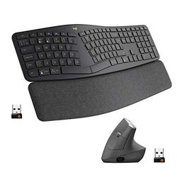 Logitech Ergonomic Wireless Keyboard and Mouse Combo, ERGO K860 and MX Vertical Mouse, Rechargeable, Bluetooth or USB Receiver, Wrist Support, Compatible with Laptop/PC/Windows/Mac