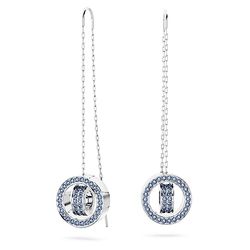 Swarovski Hollow Orecchini Pendenti Lunghi, con Cerchi Intrecciati e Pavé di Cristalli Swarovski a Taglio Rotondo, Placcatura in Tonalità Rodio, Blu