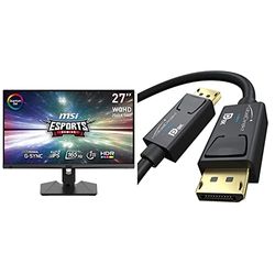 MSI Optix MAG274QRF-QD Esports Gaming IPS Monitor - 27 Inch, 16:9 WQHD (2560 x 1440), 2K, Rapid IPS, 165 Hz, 1ms GTG, G-SYNC Compatible & KabelDirekt – 8K DisplayPort & DP cable – 2m