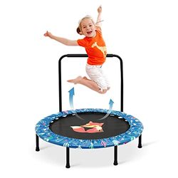 Kindertrampoline, Ø 96 cm, trampoline voor binnen, met opvouwbare bungee-rebounder, springtrampoline, fitness rebounder met verstelbare schuimrubberen handgreep en veiligheidskussen, voor jongens en meisjes vanaf 2 tot 4 jaar