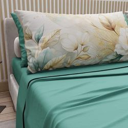 PETTI Artigiani Italiani - Katoenen beddengoed met kussenslopen met digitale print, bedlakens voor Frans bed, beddengoedset met bloemenpatroon 154 petrol, 100% Made in Italy