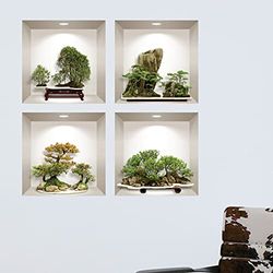3D-muursticker/muursticker voor kinderkamer, 3D-effect, motief: Bonsai der Berge, 3D-effect, muursticker voor volwassenen, 3D-wanddecoratie, muursticker woonkamer