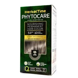 Herbal Time Phytocare Teinture permanente pour cheveux Blond cendré 8A | teinture capillaire naturelle professionnelle | Nourrissez et protégez vos cheveux | Sans ammoniaque, PPD et SLS | 124,5ml