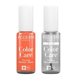 PODERM - LOT 2 PRODUITS | SOIN VERNIS PROFESSIONNEL | Top Coat Brillant Longue Tenue + Vernis MANGUE Tea Tree | Prévention & Traitement des Ongles Jaunes/Abîmés | SOIGNE & COLORE | Swiss Made