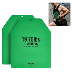 VEVOR Placas para Chalecos Lastrados, Pares 9 kg, Acero de Primera Calidad, Ajuste Ergonómico Contorneado, Peso Adicional, para Entrenamiento de Fuerza, Carrera, Fitness, 250 x 310 x 16±10 mm, Verde