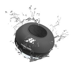 Music Hero Speaker 3W con Ventosa, Tasti per Musica e chiamate, Microfono Integrato e Vivavoce, protetto dall'acqua per utilizzo in Doccia, Bagno, Piscina e Cucina, Colore Nero