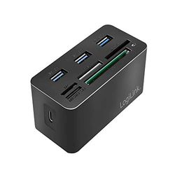 LogiLink CR0046 - USB 3.2 Gen 1 Cardreader voor MS/SD/M2/microSD/CF kaarten en 3 x USB zwart