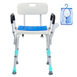 VEVOR Shower Chair, 400 lbs Capacity, Shower Seat with Back, Adjustable Height Shower Stool, Shower Chair for Inside Shower Bathtub, Non-slip Bathroom Bench Bath Chair for Elderly Disabled Handicap