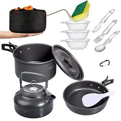 OVERMONT Camping köksredskap set utomhus porslin set kastrull set grillporslin picknickkruka med kaffekanna tekanna aluminium