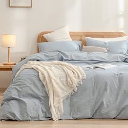BESTOUCH Påslakanset 100% tvättat bomull linne känns supermjukt bekvämt elegant lätt 2 st hem sängkläder set solid blåklintsblå tvilling/dubbel XL