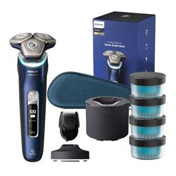 Philips Serie 9000 Afeitadora Eléctrica Hombre, Maquina de Afeitar Barba con Cortapatillas Desplegable, Lift&Cut, Tecnologia SkinIQ, Inalambrica, Recargable, Base Carga, Funda viaje, S9980/74, Azul