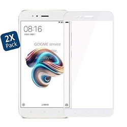GOGME XiaoMi Mi A1 (5X) beschermfolie, 0,33 mm, 2,5 D-randen, 9H hardheid, gehard onbreekbaar glas, effectieve bescherming van het scherm, wit, 2 stuks