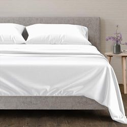 Mayfair Linen 100% Egyptian Cotton Sheets, White King Sheets Set, 600 Thread Count Long Staple Cotton, Sateen Weave for Soft and Silky Feel, Fits Mattress Upto 18'' DEEP Pocket