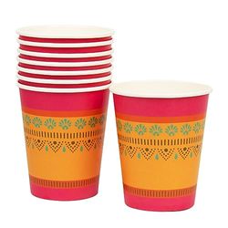 Talking Tables Diwali Papieren bekers | Tafelfeestdecoraties | Recyclebaar Drinkgerei voor Bollywood Thema | Eid Celebration Wegwerp Servies Mandala/Henna/Rangoli Design Oranje & Roze | Pack van 8
