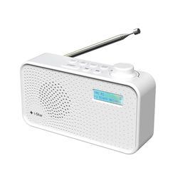 DAB Radio bärbar, DAB Plus/DAB radio, FM-radio, liten radio, digital radio eldriven eller batteri, USB-laddning, tydlig LCD-skärm (vit)