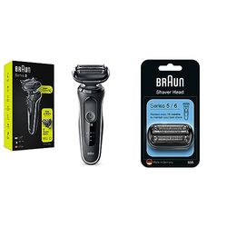 Braun Series 5 Electric Shaver, Foil Shaver with 3 Flexible Blades, 100% Waterproof & Series 5 Electric Shaver Replacement Head, Easily Attach Your New Shaver Head