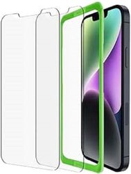 Belkin 2 pack TemperedGlass iPhone 14 Plus/13 Pro Max screen protector, easy bubble free application with included EZ-Frame for installation, 9H hardness tested, scratch resistant screen protector