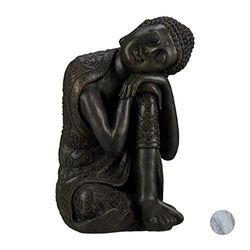relaxdays, gris foncé Statue figurine de Bouddha décoration jardin sculpture céramique Zen 60 cm, 60 x 35 x 35cm