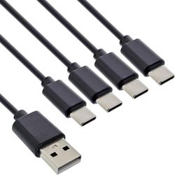 InLine® 4-in-1 Y-oplaadkabel, USB-A naar 4 x USB-C, tot 25 W laadvermogen, compacte viervoudige oplaadkabel voor gadgets, geen snel opladen, 1 m, 35141