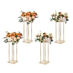 VEVOR 4PCS Gold Metal Column Wedding Flower Stand, 23.6inch /60cm High With Metal Laminate, Vase Geometric Centerpiece Stands, Cylindrical Floral Display Rack for Events Reception, Party Road Leads