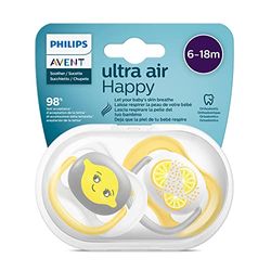 Ciuccio ultra air Philips Avent, per 6-18 mesi, ortodontico e senza BPA, 2 pezzi, custodia da trasporto/sterilizzazione inclusa, SCF080/18