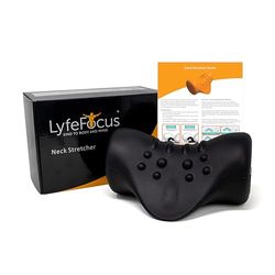 LyfeFocus Neck Stretcher for Back & Neck Pain - Neck Support Posture Corrector with Firm Massage Nodes Specifically Designed to Relieve Muscle Tension (Black)